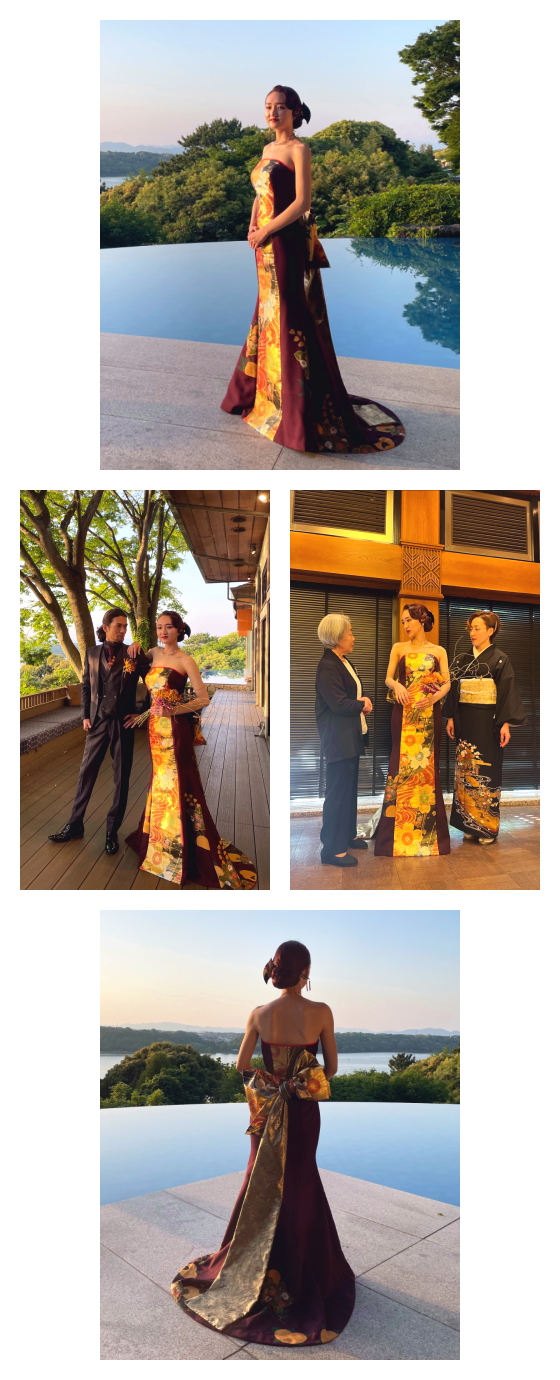 帯と訪問着をリメイクしたお色直し用ドレス